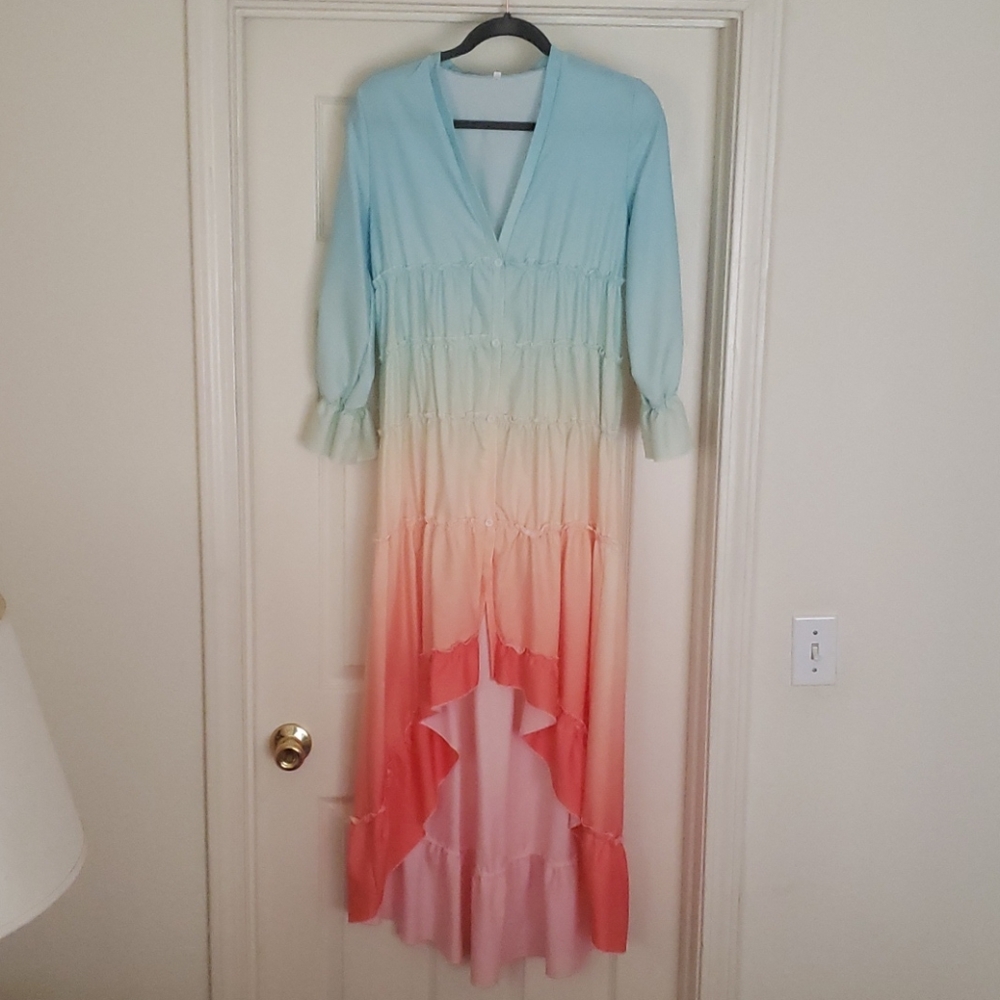 Rainbow Pastel Ombre High Low Dress